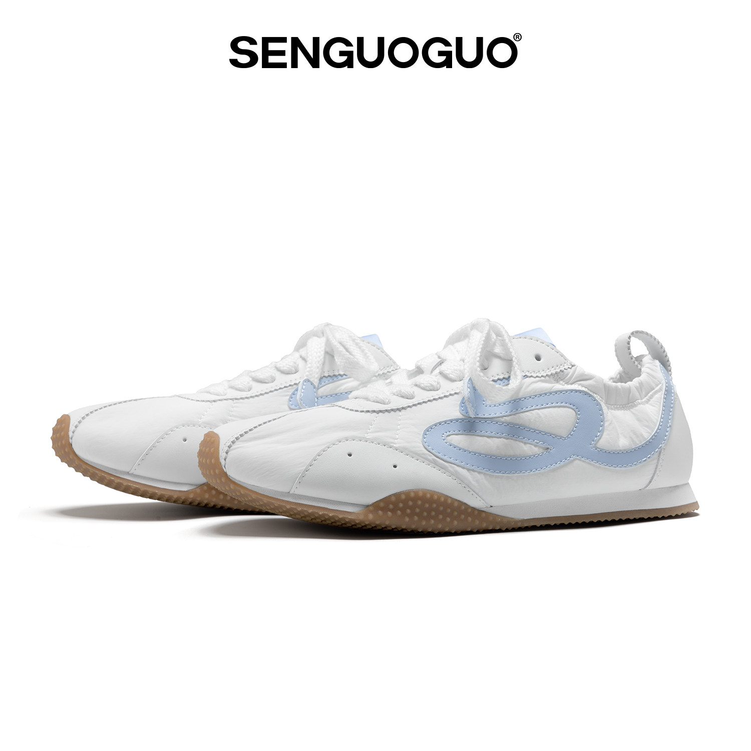 森果果 无感德训/白蓝华夫鞋男女2026春季新款轻薄休闲运动跑步鞋