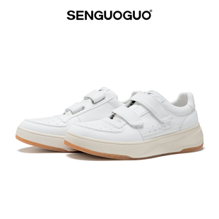 森果果 魔术贴小白鞋男女款2026春季新款厚底运动休闲百搭板鞋子