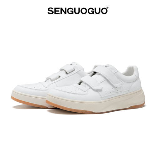 森果果魔术贴厚底小白鞋男女款