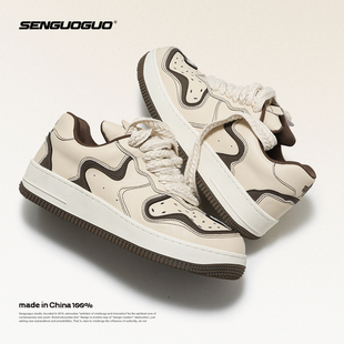 情侣原创设计感厚底运动鞋 男秋冬季 子男 小众板鞋 森果果灵感扭曲