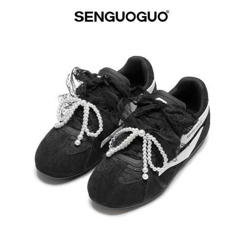 森果果赛车鞋/黑色蕾丝德训鞋