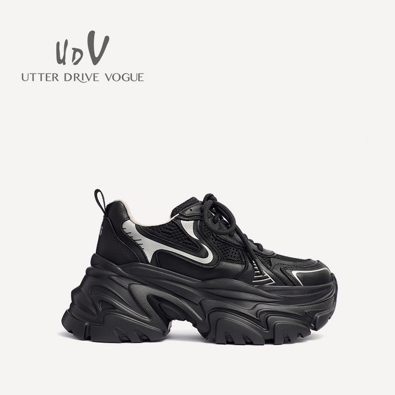 UDV2024春夏真皮网皮拼接撞色老爹鞋圆头平底时尚女鞋出街必备,女鞋,时尚休闲鞋,淘宝优惠券,粉丝福利购,淘宝优惠卷