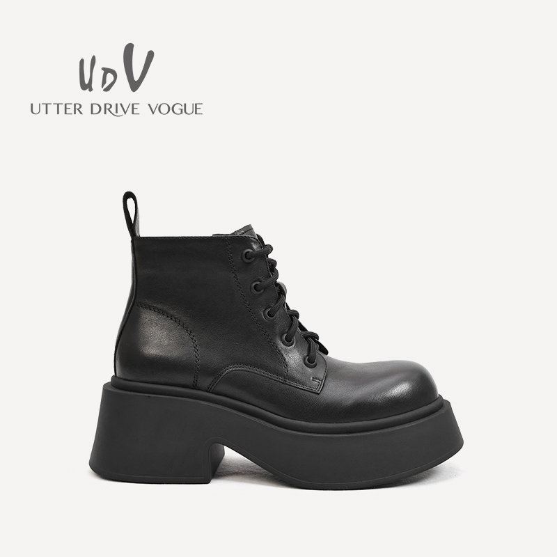 UDV2024秋冬新品真皮牛皮时尚马丁靴圆头厚底休闲女鞋英伦风