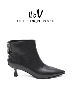 UDV巴黎时装靴女2025秋季新款细跟尖头高跟靴中筒法式裸靴短靴子