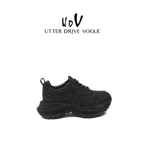 UDV真皮水钻厚底增高老爹鞋