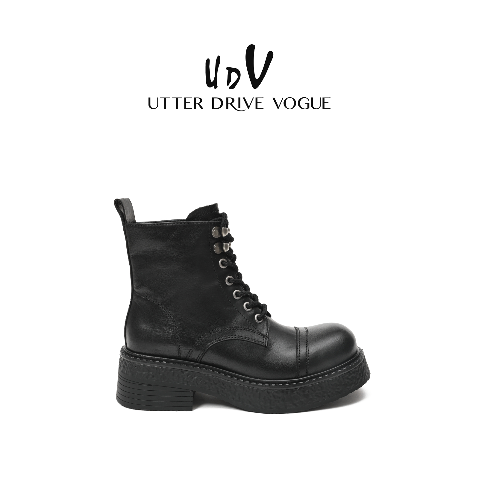 UDV厚底复古马丁靴女2025秋冬新款真皮机车靴时尚百搭短靴子拉风