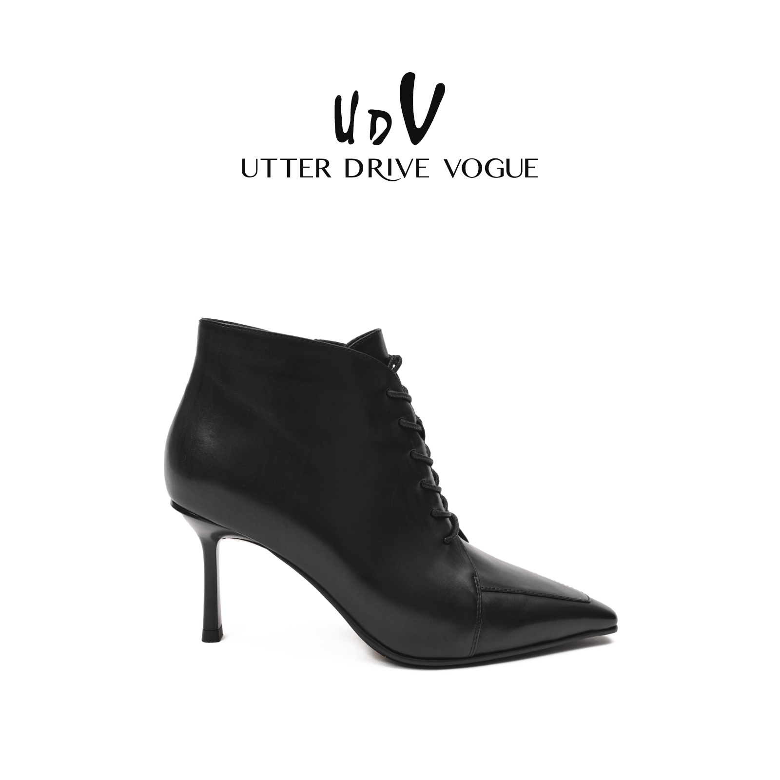 短靴女高跟真皮尖头系带复古踝靴