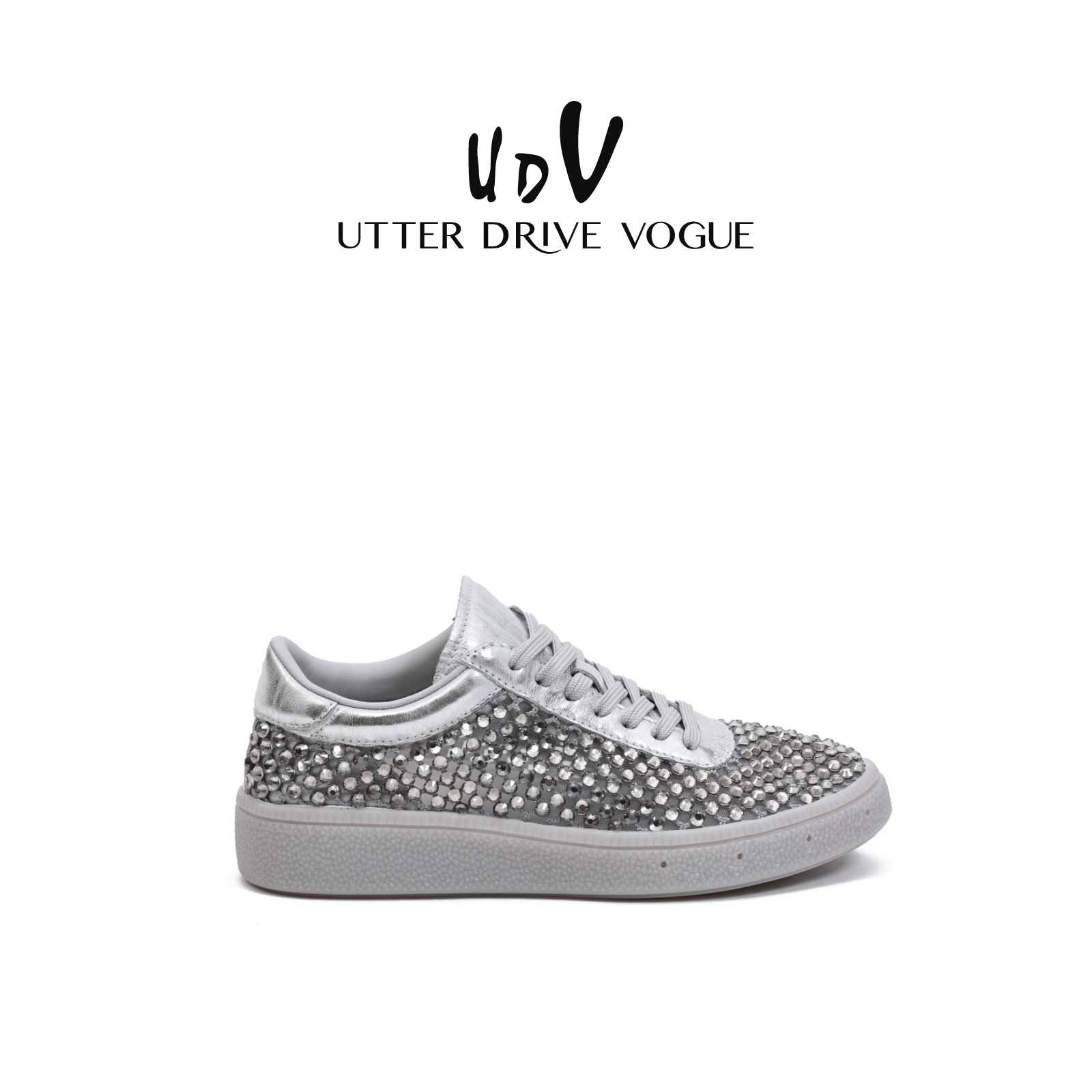 UDV时尚镂空网鞋女2025夏季新款真皮镶钻休闲板鞋学生风闪亮凉鞋