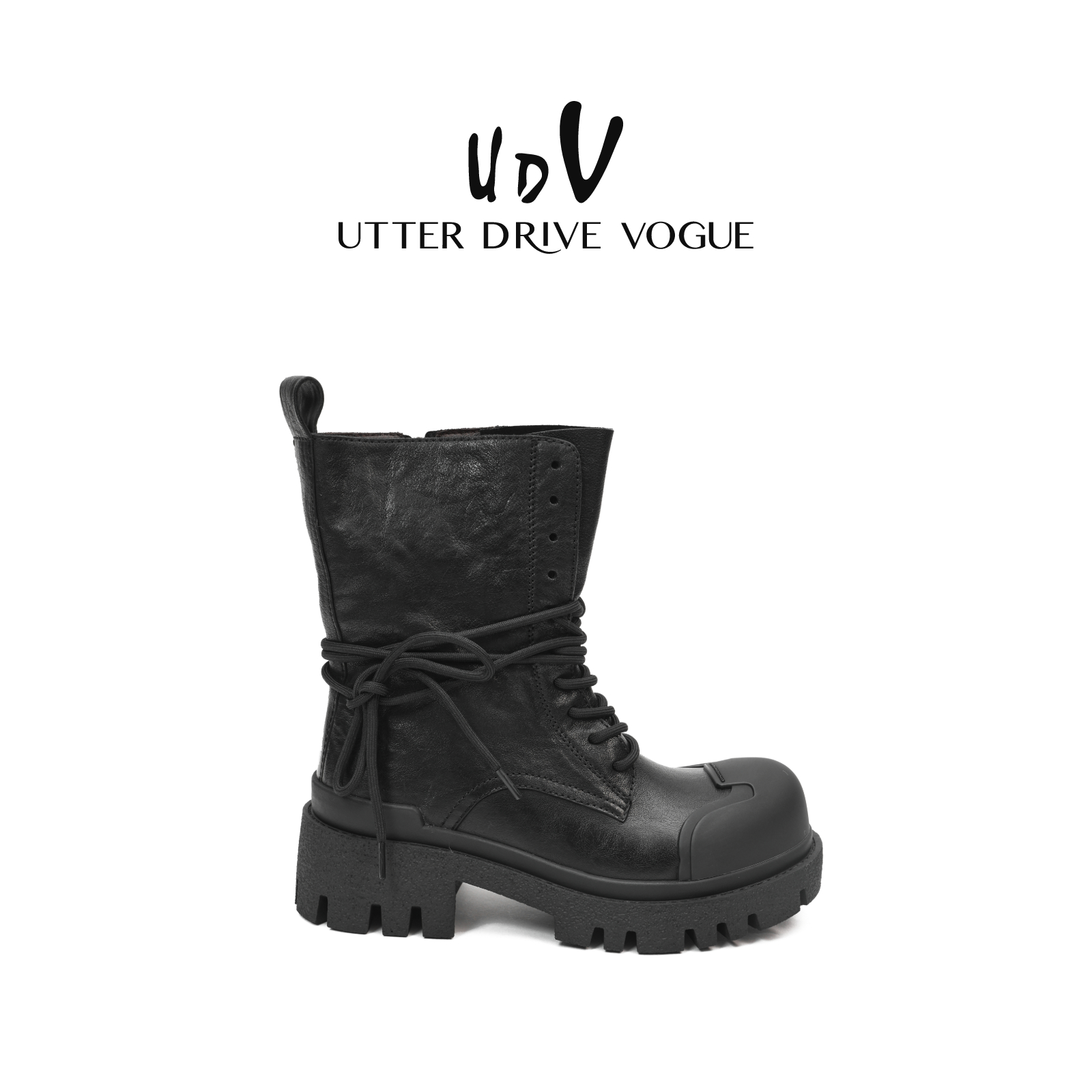 UDV英伦风复古中筒马丁靴女2025秋季新款机车靴美拉德西部短靴