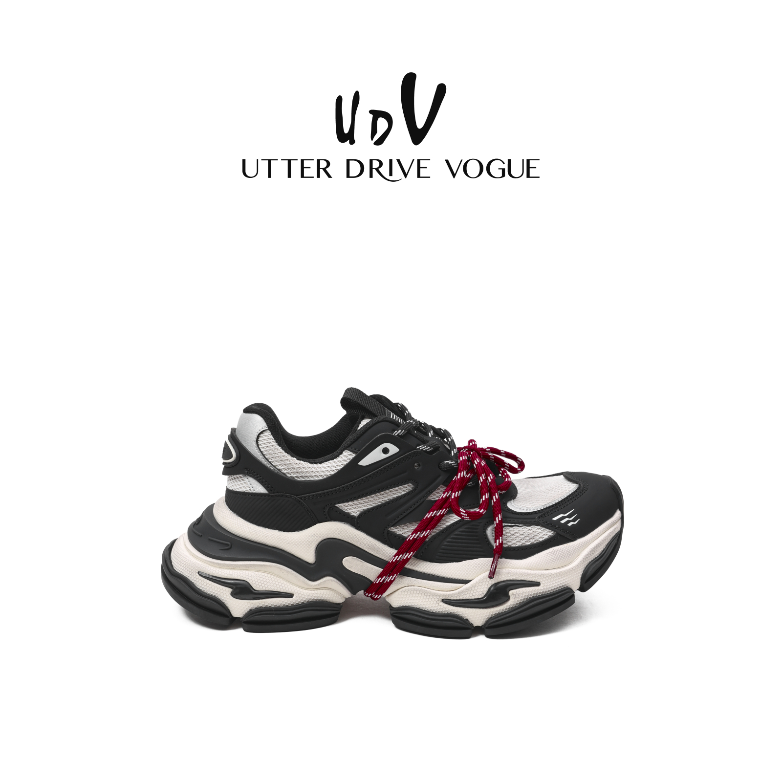 UDV时尚复古潮流老爹鞋女2025秋冬新款厚底增高休闲运动鞋黑色