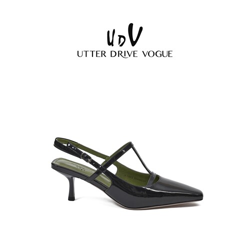 UDV包头凉鞋女2025夏季新款一字带黑色高跟鞋后空宴会女鞋性感