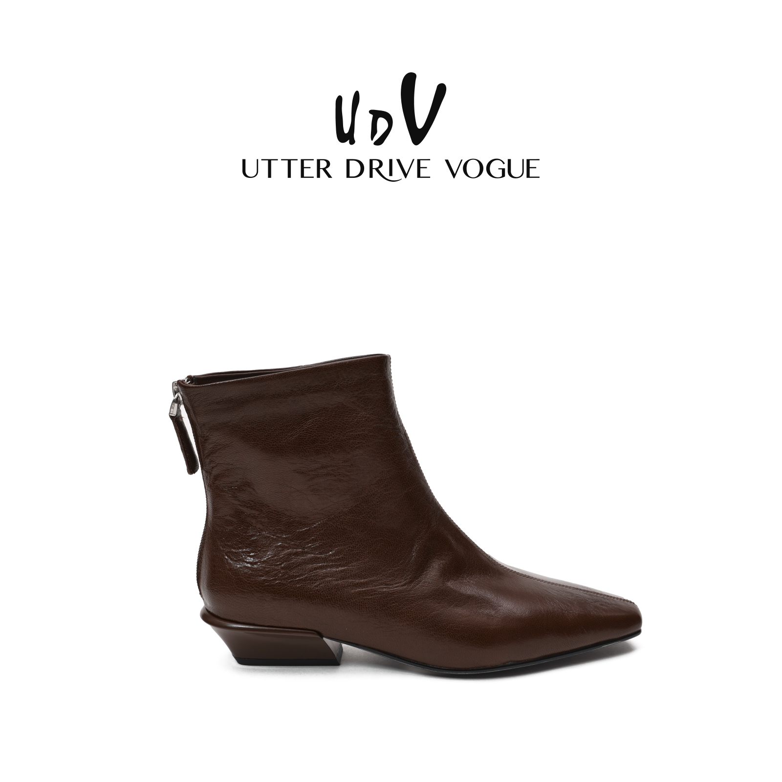 UDV气质女神羊皮时装短靴女2025秋季新款粗跟裸靴韩版优雅瘦瘦靴