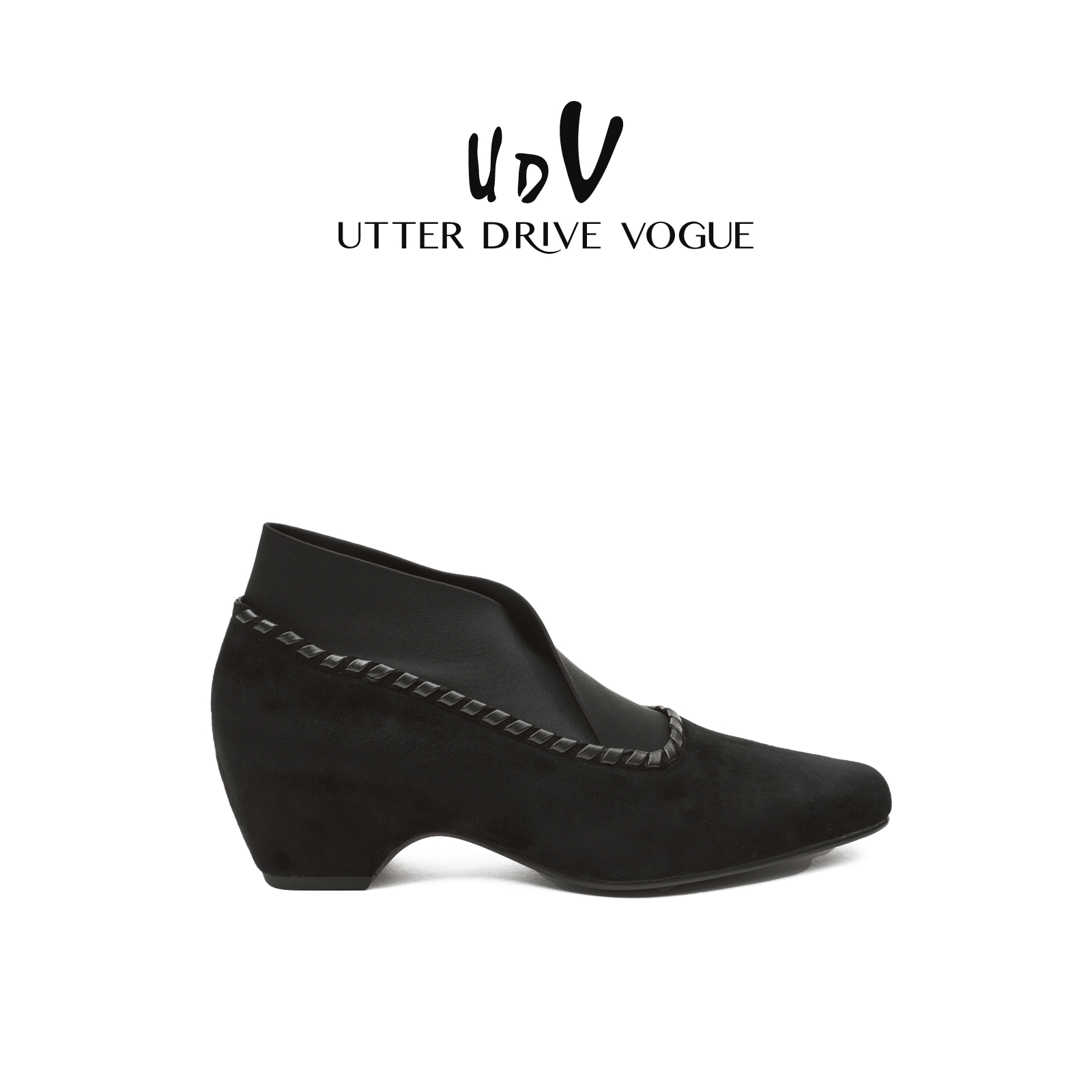 UDV高跟套筒弹力靴袜靴女2025秋季新款百搭气质粗跟美拉德短靴