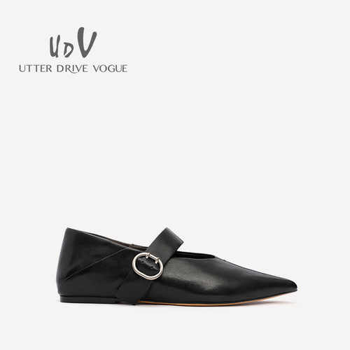 UDV2024春夏真皮油蜡牛皮玛丽珍单鞋尖头平底软底时装女鞋