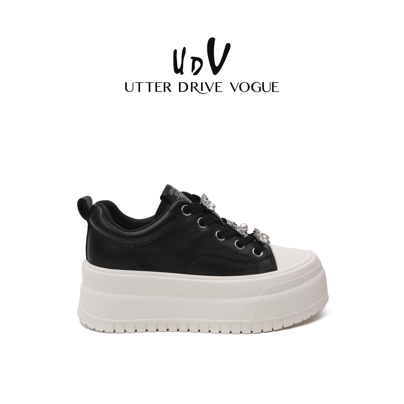UDV潮流时尚钻饰厚底小白鞋女2025秋季新款板鞋配裙子百搭休闲鞋