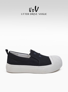 UDV一脚蹬厚底大头鞋女2025春季新款懒人鞋黑色休闲帆布鞋百搭