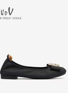UDV2024春夏真皮丝绸纹羊皮软底蛋卷鞋方头平底女鞋舒适妈妈鞋