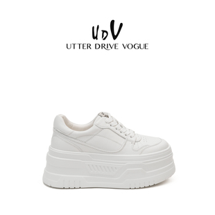 UDV真皮厚底小白鞋女爆款2025秋季新款内增高休闲板鞋小个子女鞋