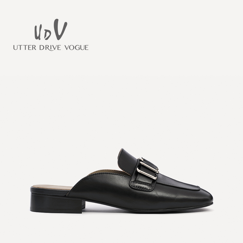 UDV2024春夏新款法式包头拖鞋外穿平底拖鞋单鞋英伦复古穆勒鞋女