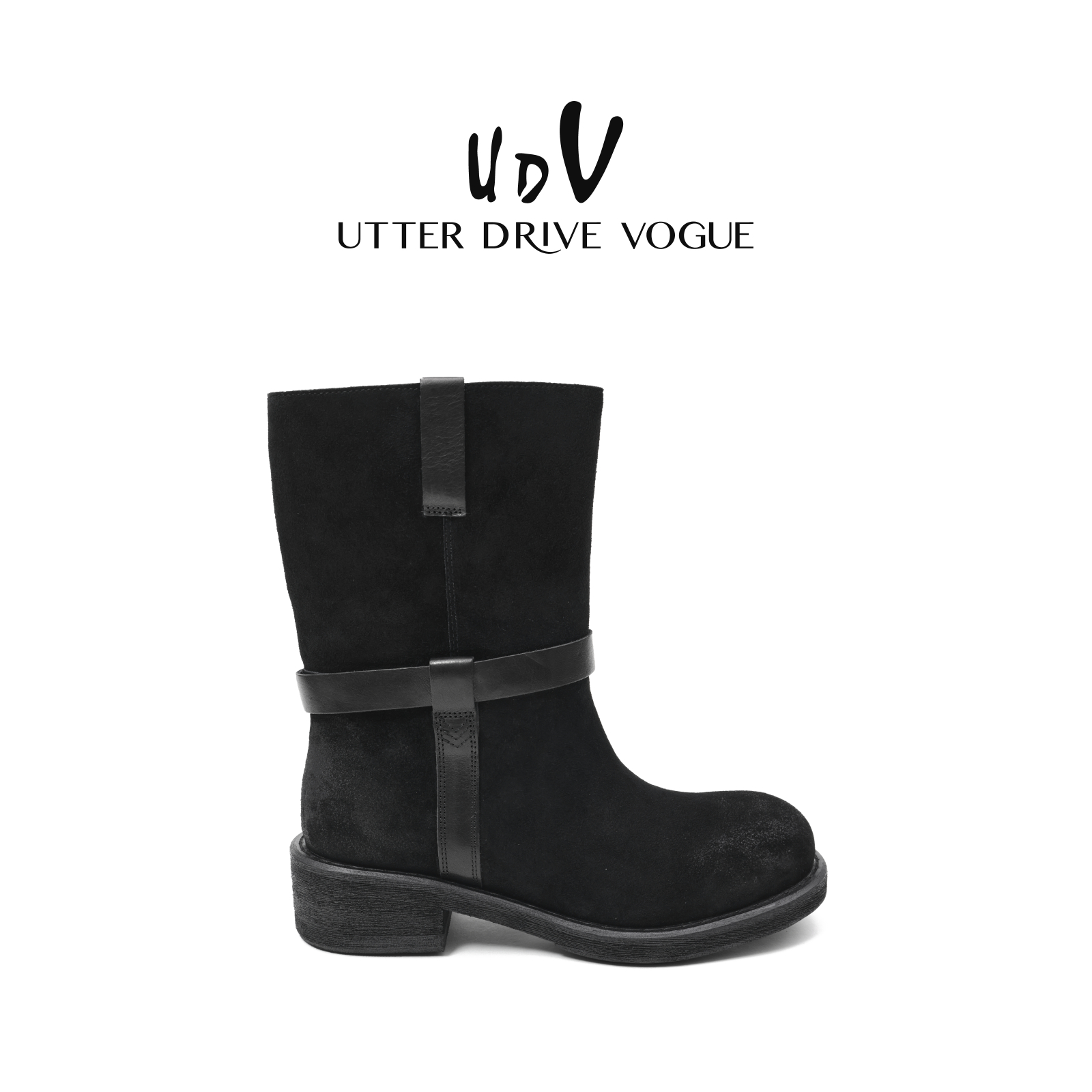 UDV复古西部牛仔靴女2025秋冬新款时装靴真皮瘦瘦靴厚底马丁靴