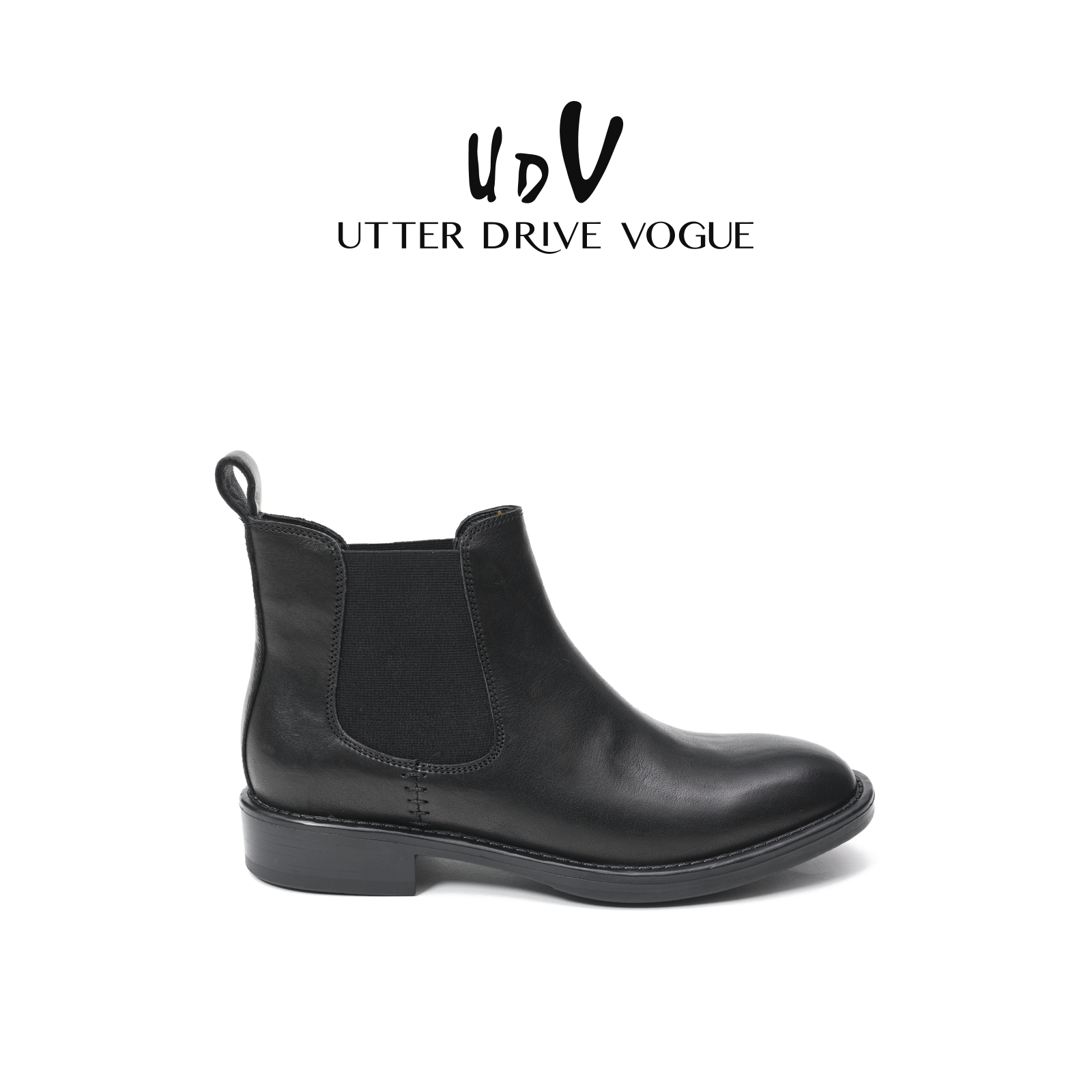 UDV真皮切尔西靴女2025秋季新款复古英伦风短靴烟筒靴平底通勤鞋