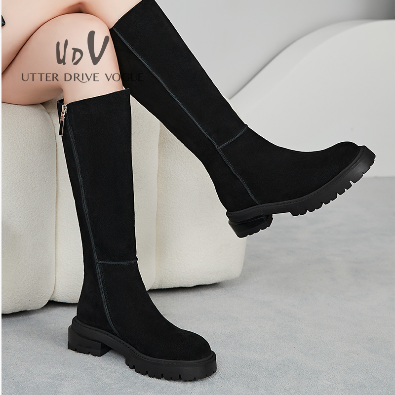 UDV休闲骑士靴方根侧拉链