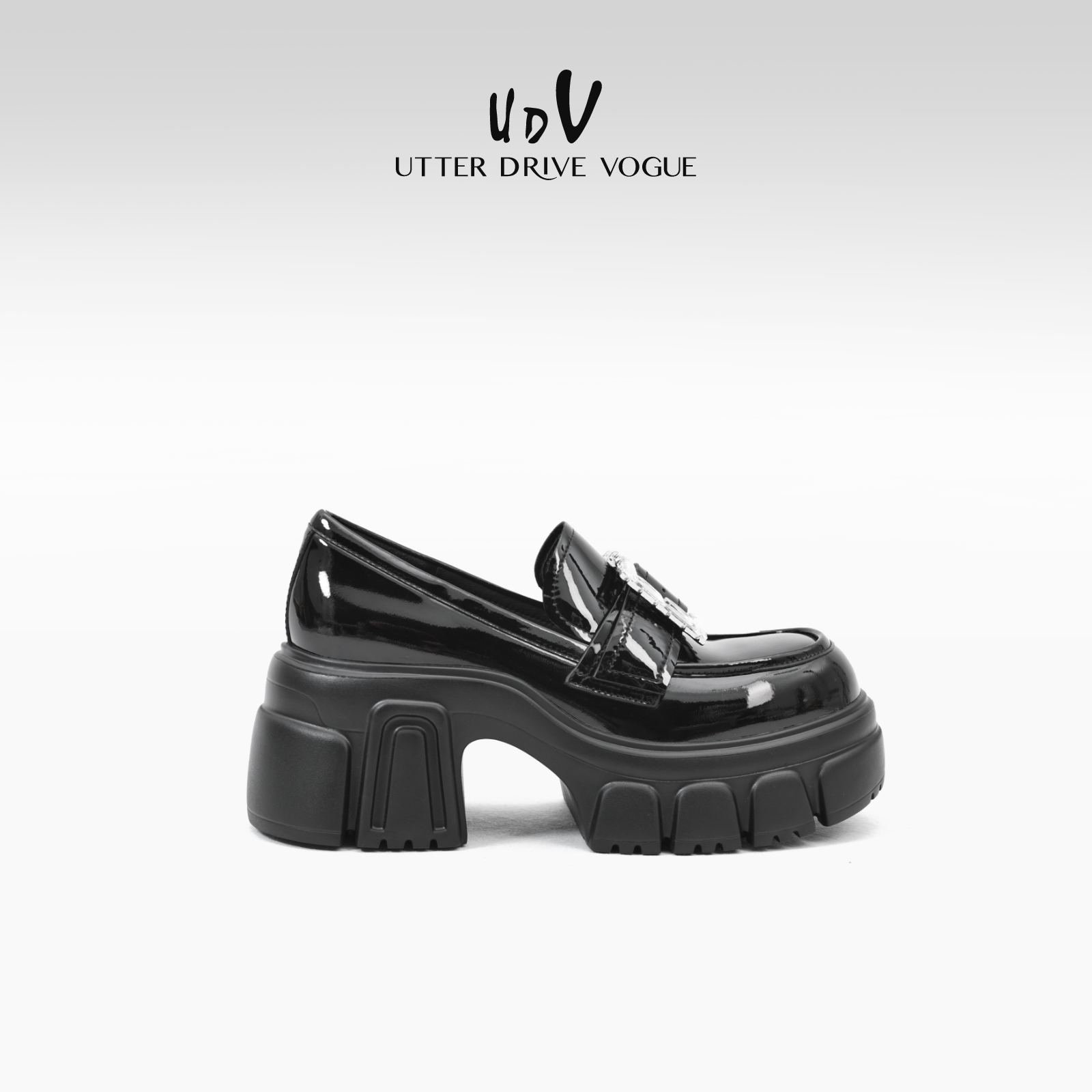 UDV黑色厚底乐福鞋女2025春季新款内增高英伦风小皮鞋一脚蹬单鞋