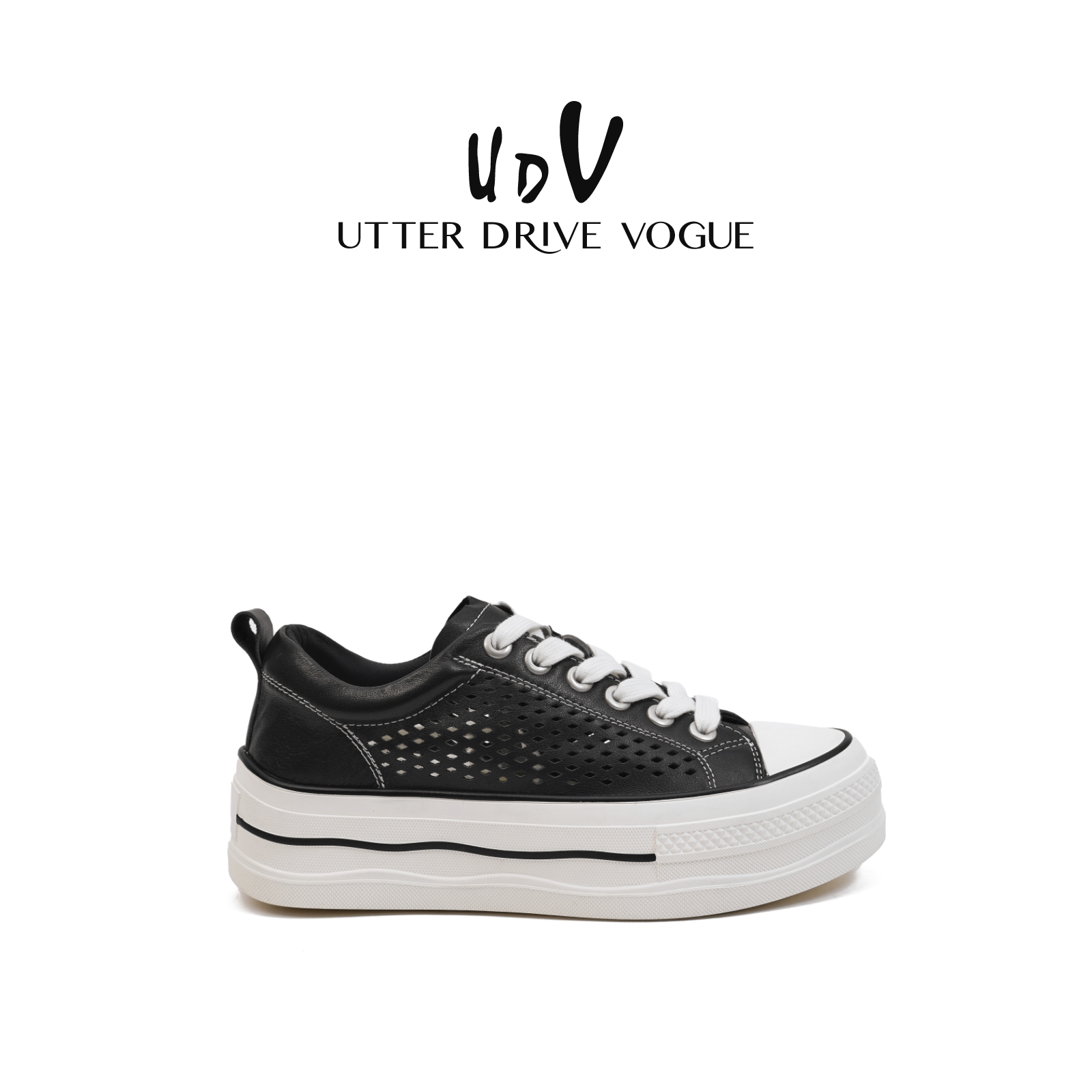 UDV真皮镂空休闲鞋女2025夏季新款厚底板鞋小个子增高配裙子女鞋