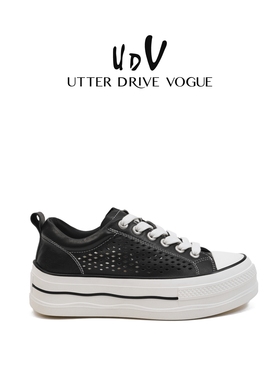 UDV真皮镂空休闲鞋女2025夏季新款厚底板鞋小个子增高配裙子女鞋