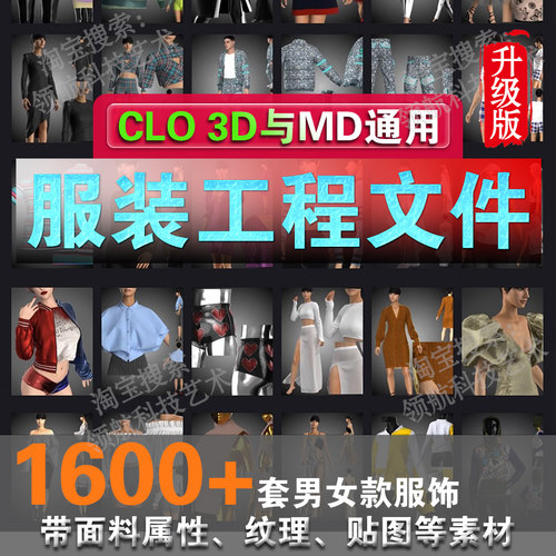 CLO3D素材MD素材库服装源文件料辅料配饰模特工程模型板片男女童