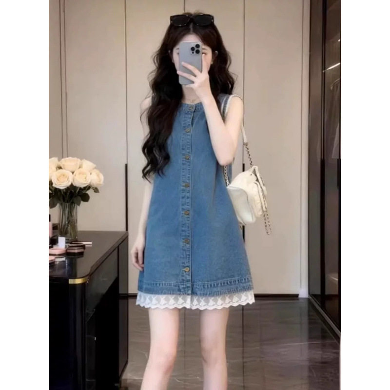 热卖复古气质小个子无袖牛仔连衣裙女2026夏季新款小众设计感休闲