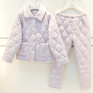 雪尔绵睡衣2026冬季女士酷丝棉夹棉三层加厚简约青年宽松家居服套