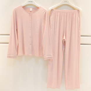 雪尔绵2026睡衣秋季女士莫代尔棉提花甜美爱心气质大方宽松家居服