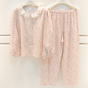 雪尔绵2026睡衣秋季女士舒绒抗菌棉唯美花甜美长袖宽松女家居服套