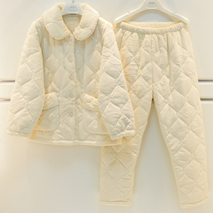 精雅睡衣2026冬季女士牛奶绒素色三层加厚夹棉气质保暖棉袄家居服