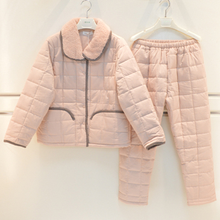 雪尔绵睡衣2026冬季女士浣溪沙夹棉三层加厚淑女气质保暖家居服套