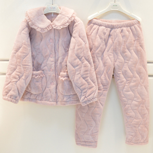 安之伴儿童睡衣冬季 家居服套 2025女童三层加厚夹棉保暖棉袄童装