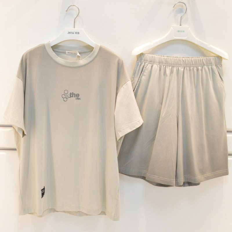 精雅睡衣2026夏季男士支针织薄荷纯棉个性印染时尚短袖短裤家居服