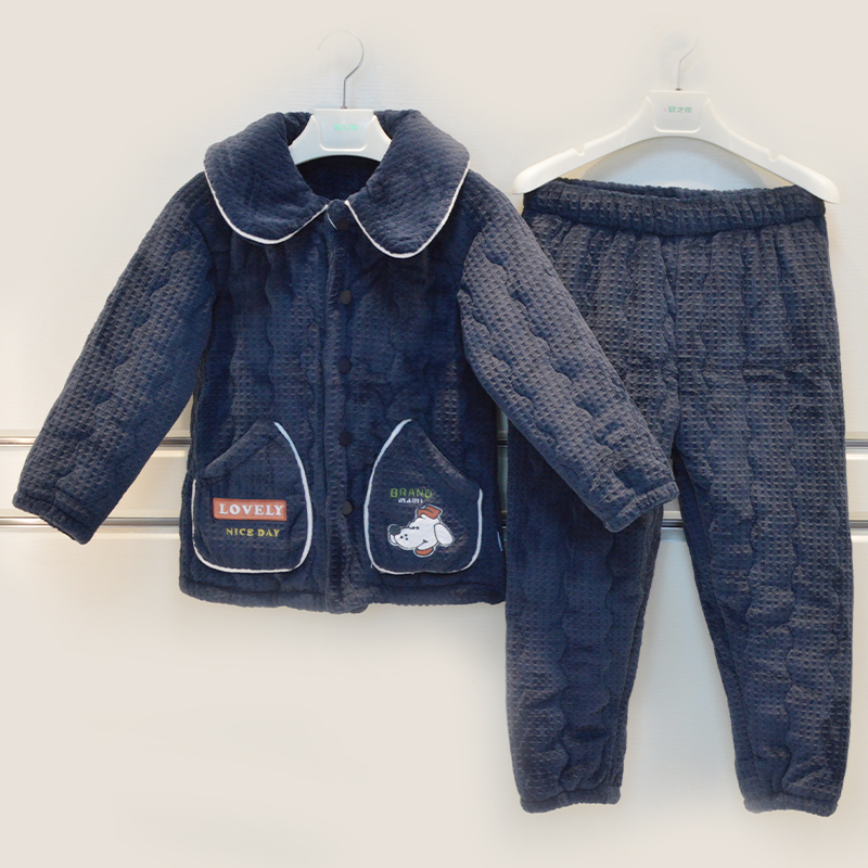 妈咪印象儿童睡衣冬季男童亲肤绒三层加厚夹棉卡通童装可爱家居服