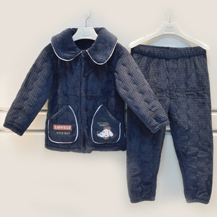 妈咪印象儿童睡衣冬季 可爱家居服 男童亲肤绒三层加厚夹棉卡通童装