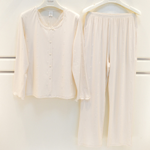 雪尔绵睡衣秋季女士莫代尔棉素色简约性感宽松长袖家居服