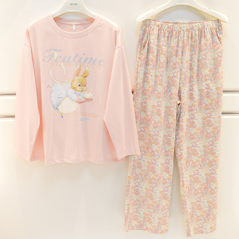 安之伴睡衣2026春秋女士纯棉针织休闲卡通可爱少女长袖宽松家居服