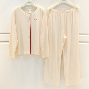 雪尔绵2026睡衣秋季女士雪花棉素色简约高级感圆领休闲青年家居服