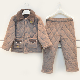 妈咪印象儿童睡衣冬季 家居服 男童亲肤绒耐脏三层加厚夹棉童装