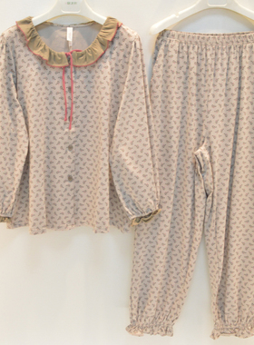 妮可雅睡衣2026秋季女士40支奥力棉花朵甜美气质长袖圆领家居服套