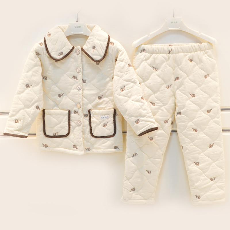 洗棉三层加厚夹棉童装家居服