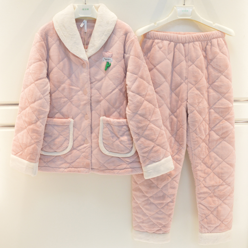 安之伴睡衣2025冬季女士玉狐绒三层加厚夹棉果子领保暖棉袄家居服