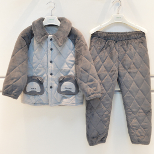 妈咪印象儿童睡衣冬季 家居服套 男童亲肤绒三层加厚夹棉帅气童装