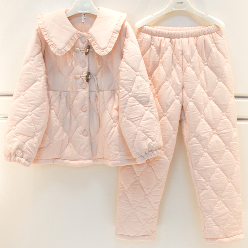 安之伴睡衣冬季女士梭织三层加绒加厚夹棉甜美淑女保暖棉袄家居服