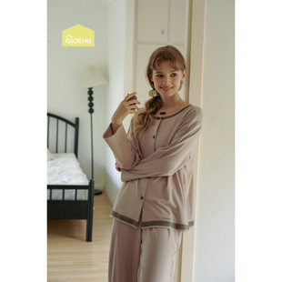 伊姿娇娜睡衣秋季 家居服 女士莫代尔棉圆领休闲气质淑女宽松长袖